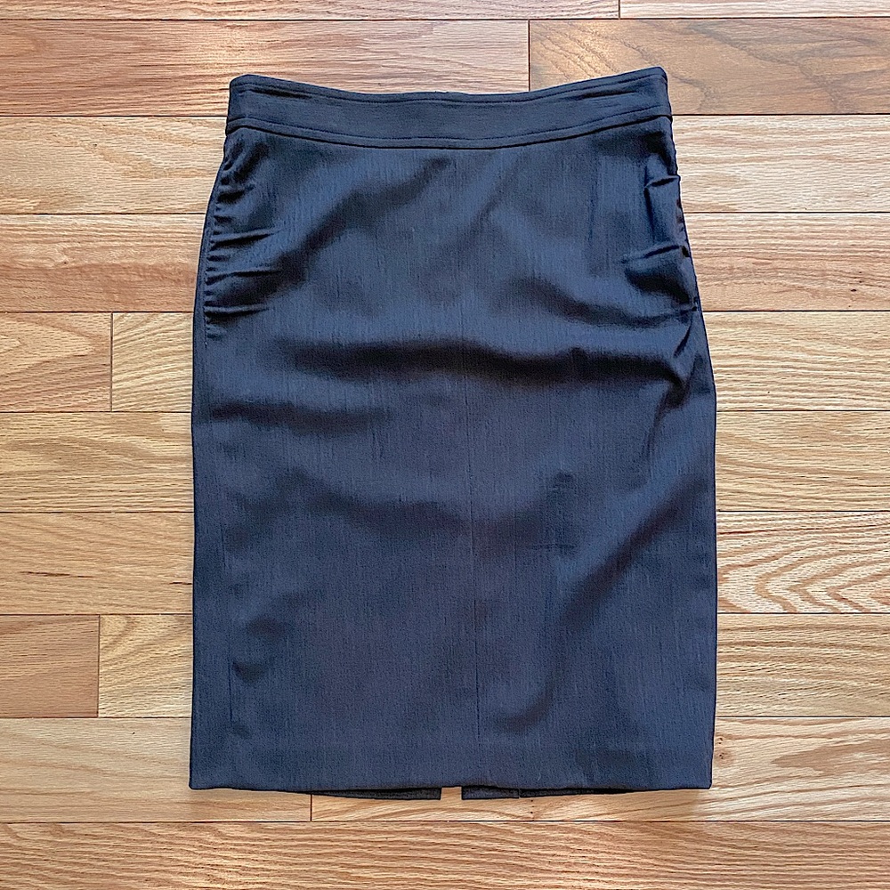 BCBG Charcoal Herringbone Shirred Pencil Skirt - 2
